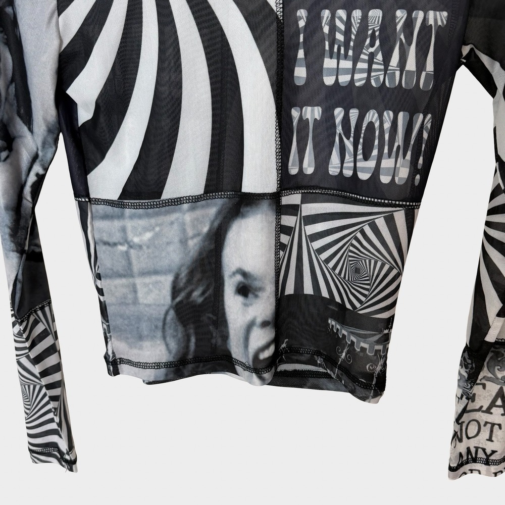 Dolls Kill Black Willy Wonka Veruca Salt Mesh Top Small Goth Y2K Grunge Punk - Picture 4 of 10